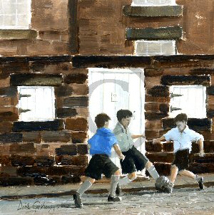  Back street footy original painting by Dick Gilhespy
