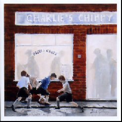  Back street footy original painting by Dick Gilhespy