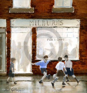  Back street footy original painting by Dick Gilhespy