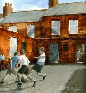  Back street footy original painting by Dick Gilhespy