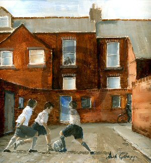  Back street footy original painting by Dick Gilhespy