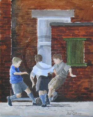  Back street footy original painting by Dick Gilhespy