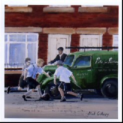  Back street footy original painting by Dick Gilhespy