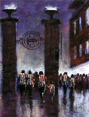 Football painting for SAFC,Night Match  by Dick Gilhespy